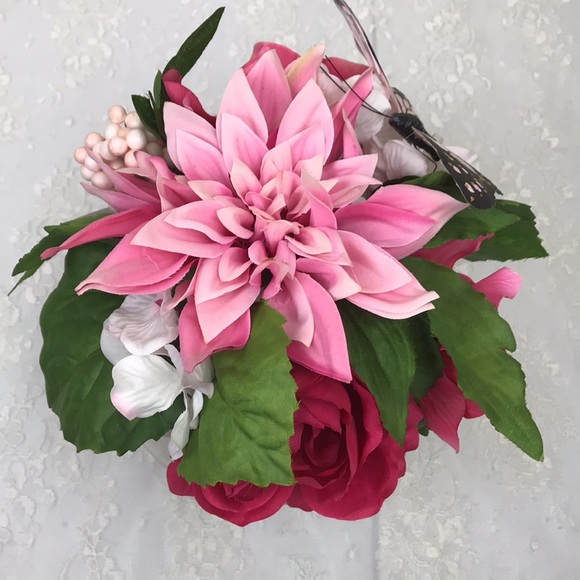 Fishbowl Faux Flower Arrangement with Butterfly - Picture 5 of 6